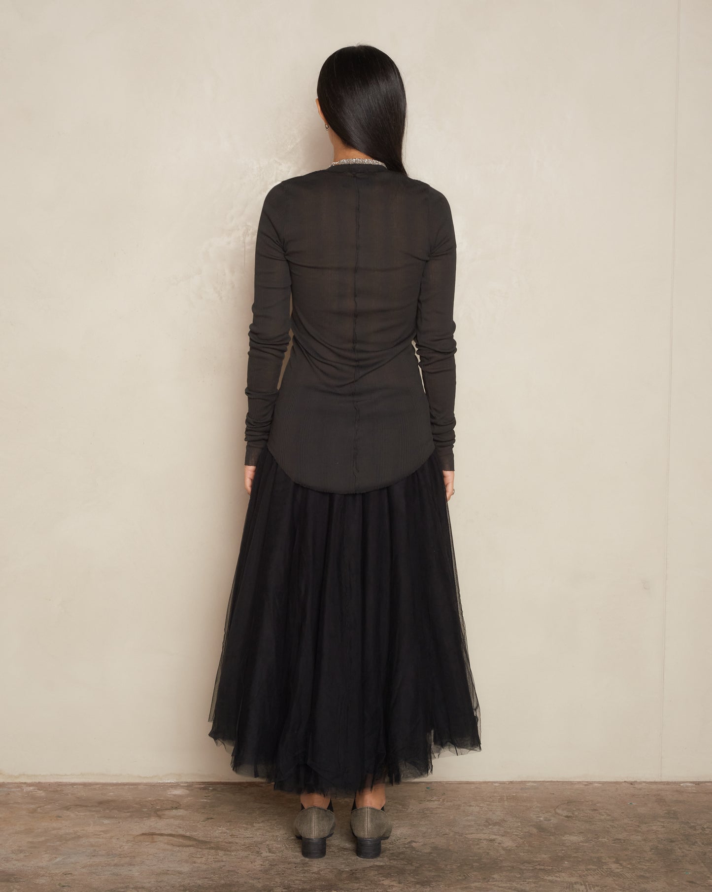Noir Tulle Mid Length Skirt