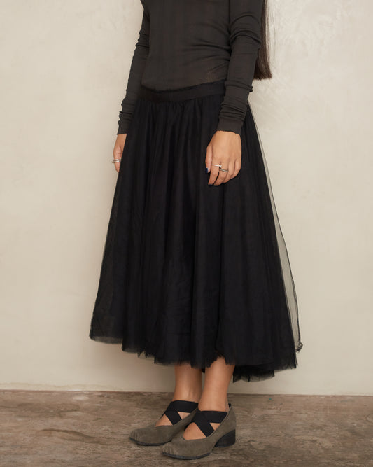 Noir Tulle Mid Length Skirt
