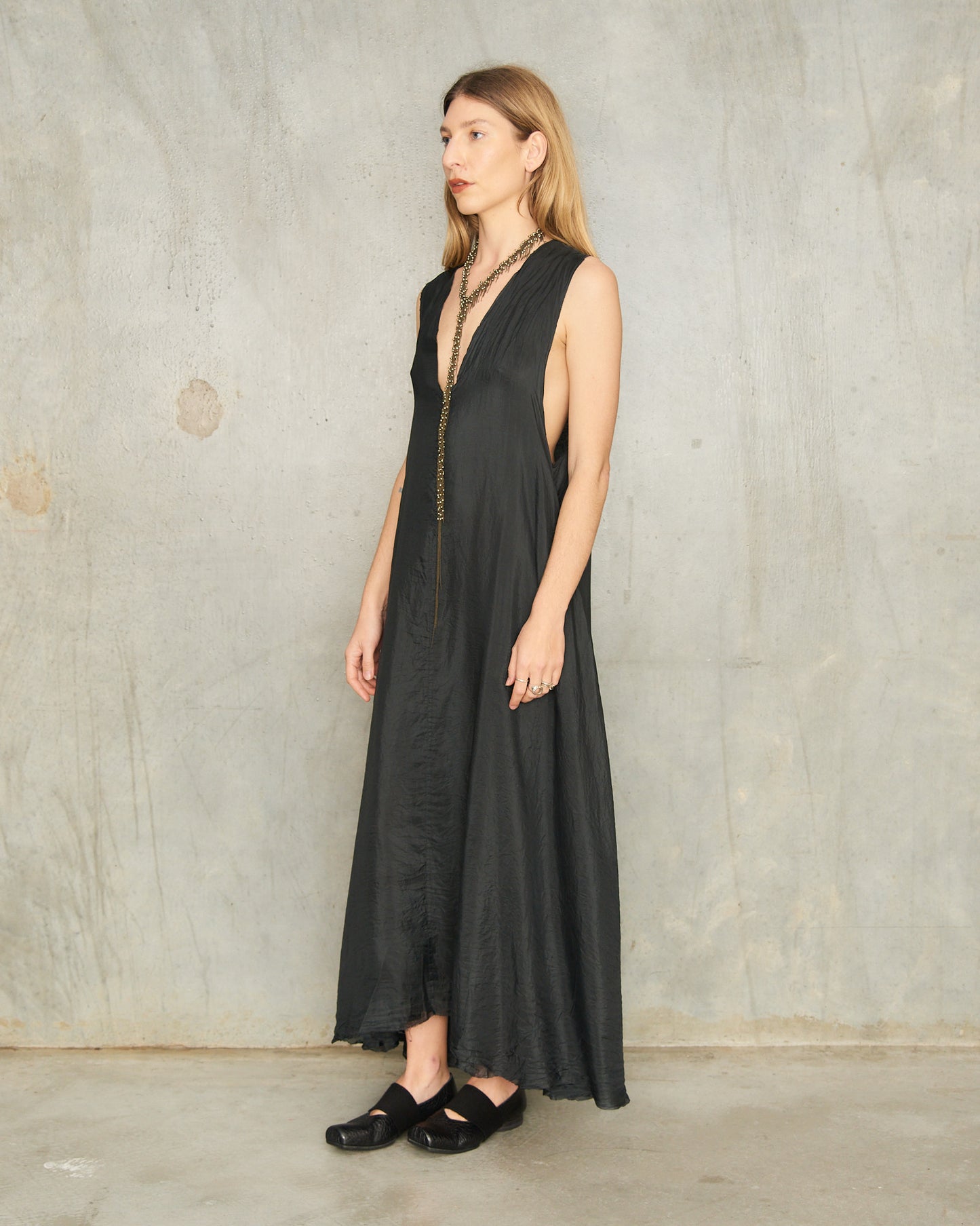 Noir V-Neck Silk Dress