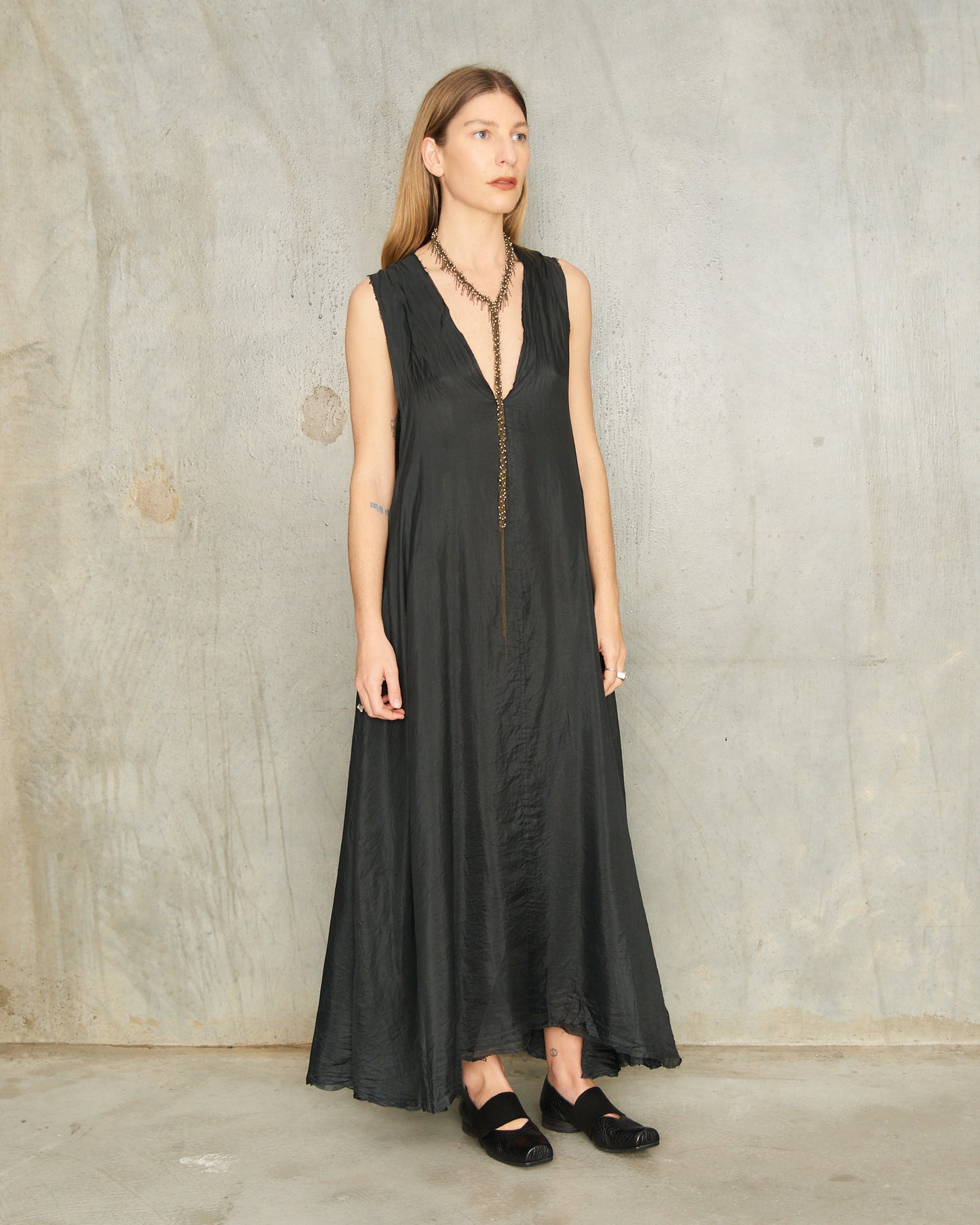 Noir V-Neck Silk Dress