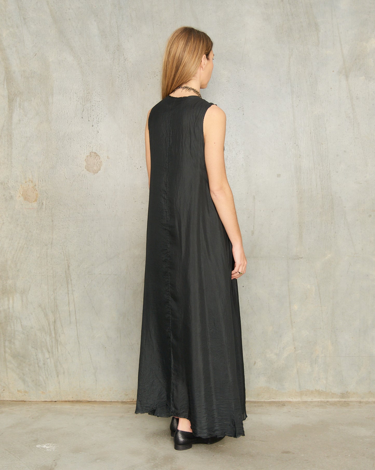 Noir V-Neck Silk Dress