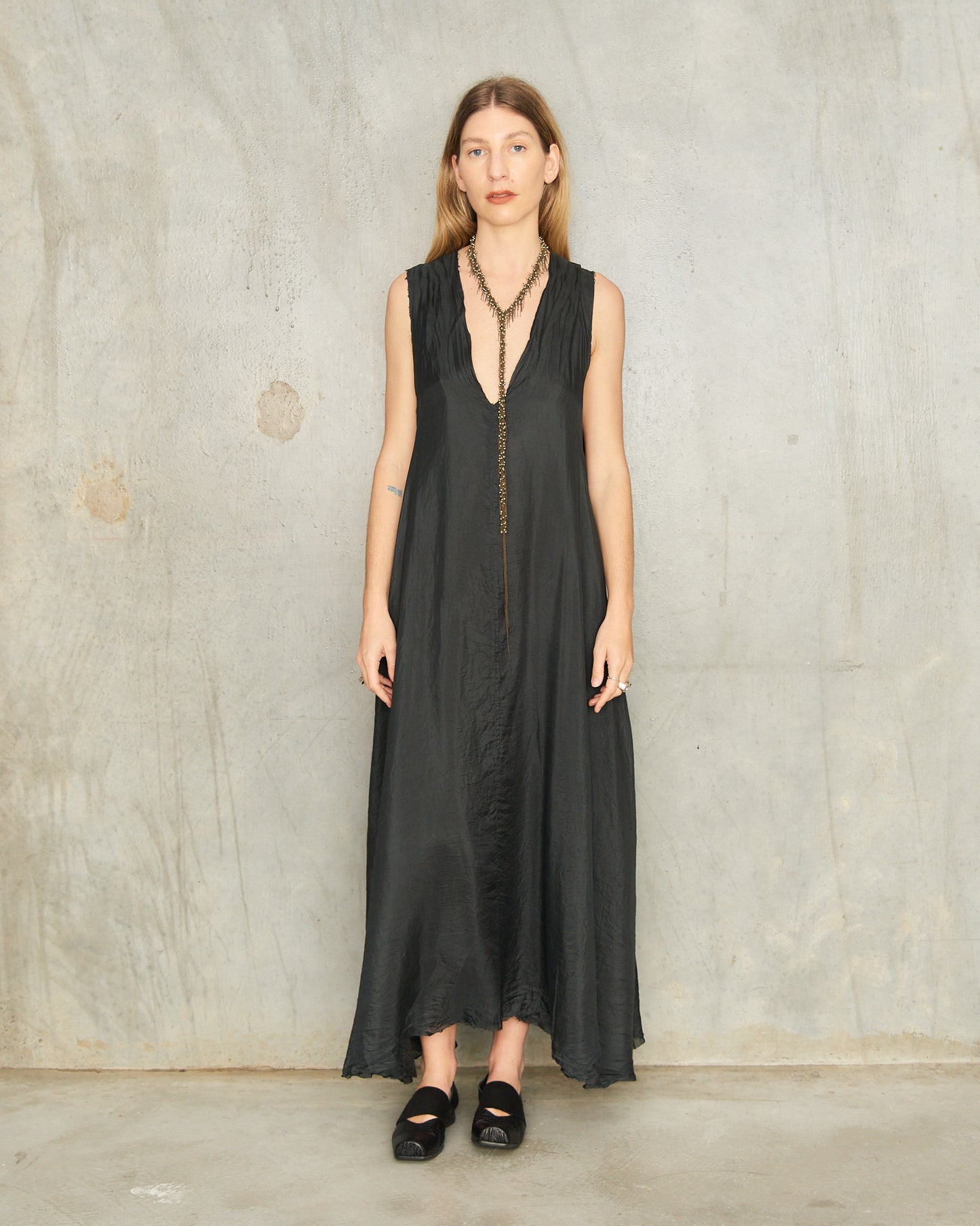 Noir V-Neck Silk Dress