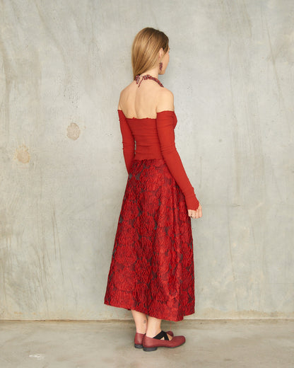 Rouge Brocade Barrel Skirt