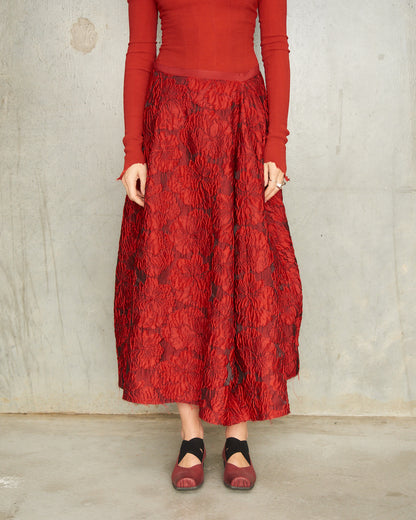 Rouge Brocade Barrel Skirt