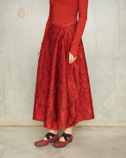 Rouge Brocade Barrel Skirt