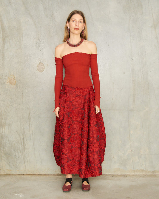 Rouge Brocade Barrel Skirt