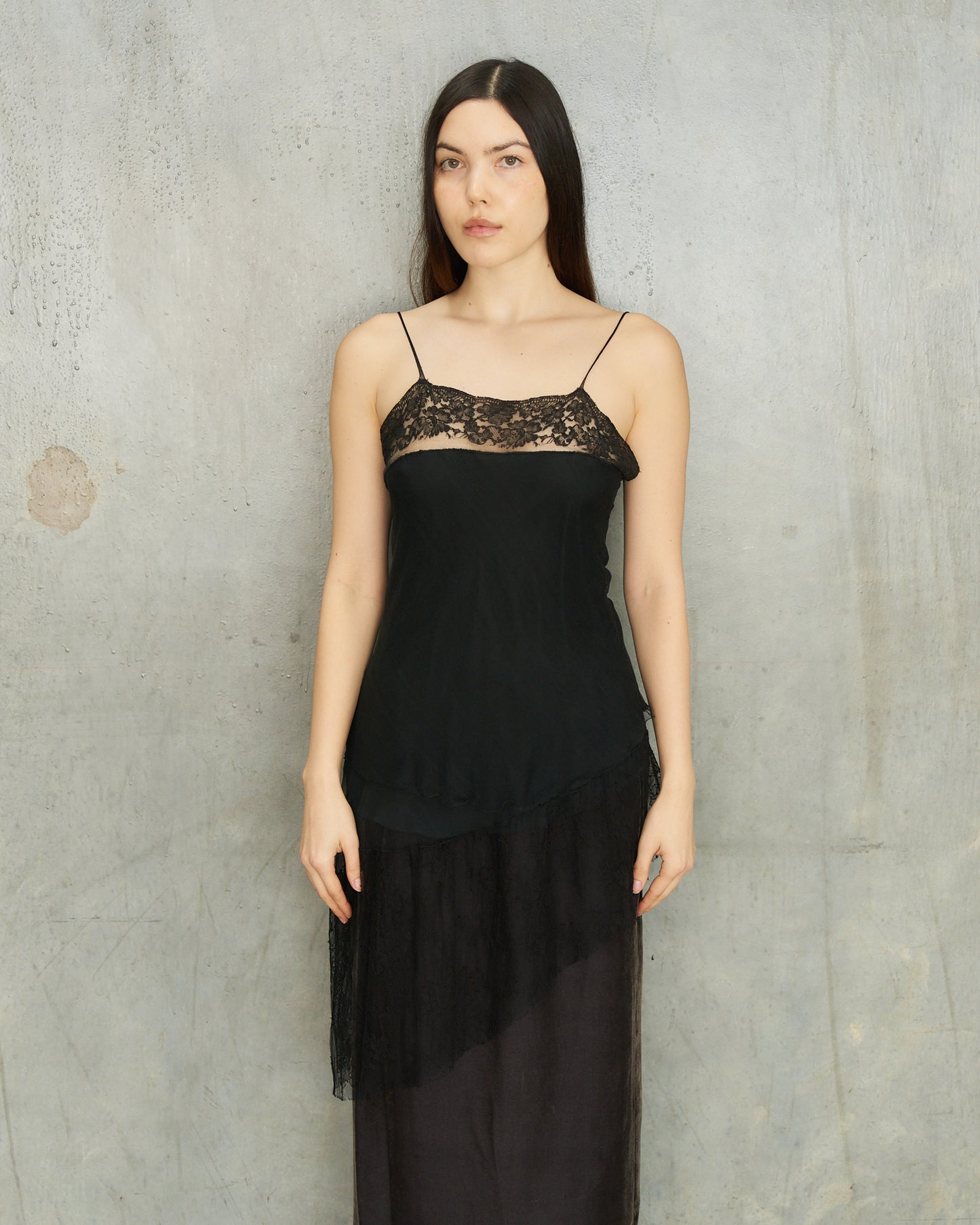 Marc Le Bihan Black Silk Lace Slip Top