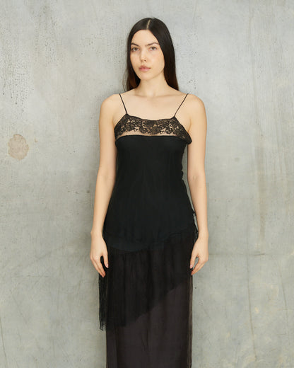 Marc Le Bihan Black Silk Lace Slip Top