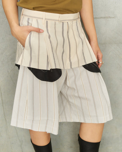 Grey Stripe Twin Layered Shorts