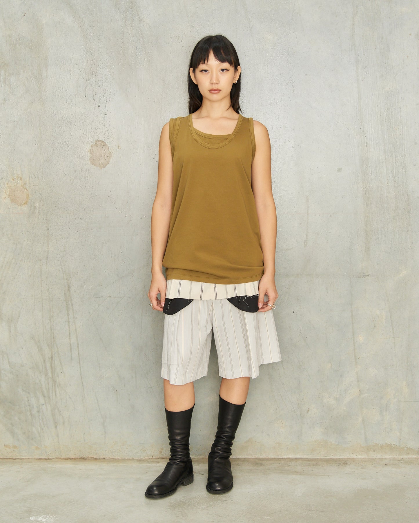 Grey Stripe Twin Layered Shorts