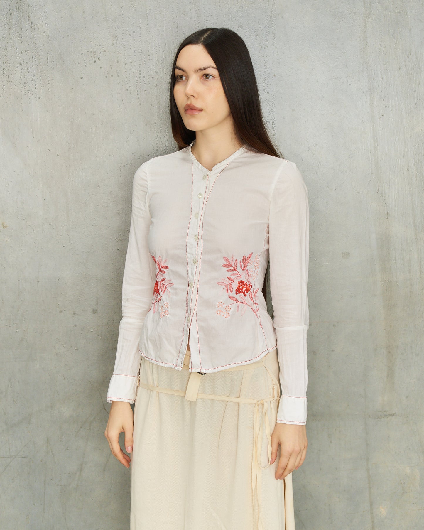 Marithé + François Girbaud Red Embroidered White Shirt