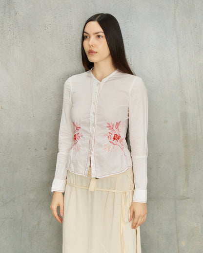 Marithé + François Girbaud Red Embroidered White Shirt