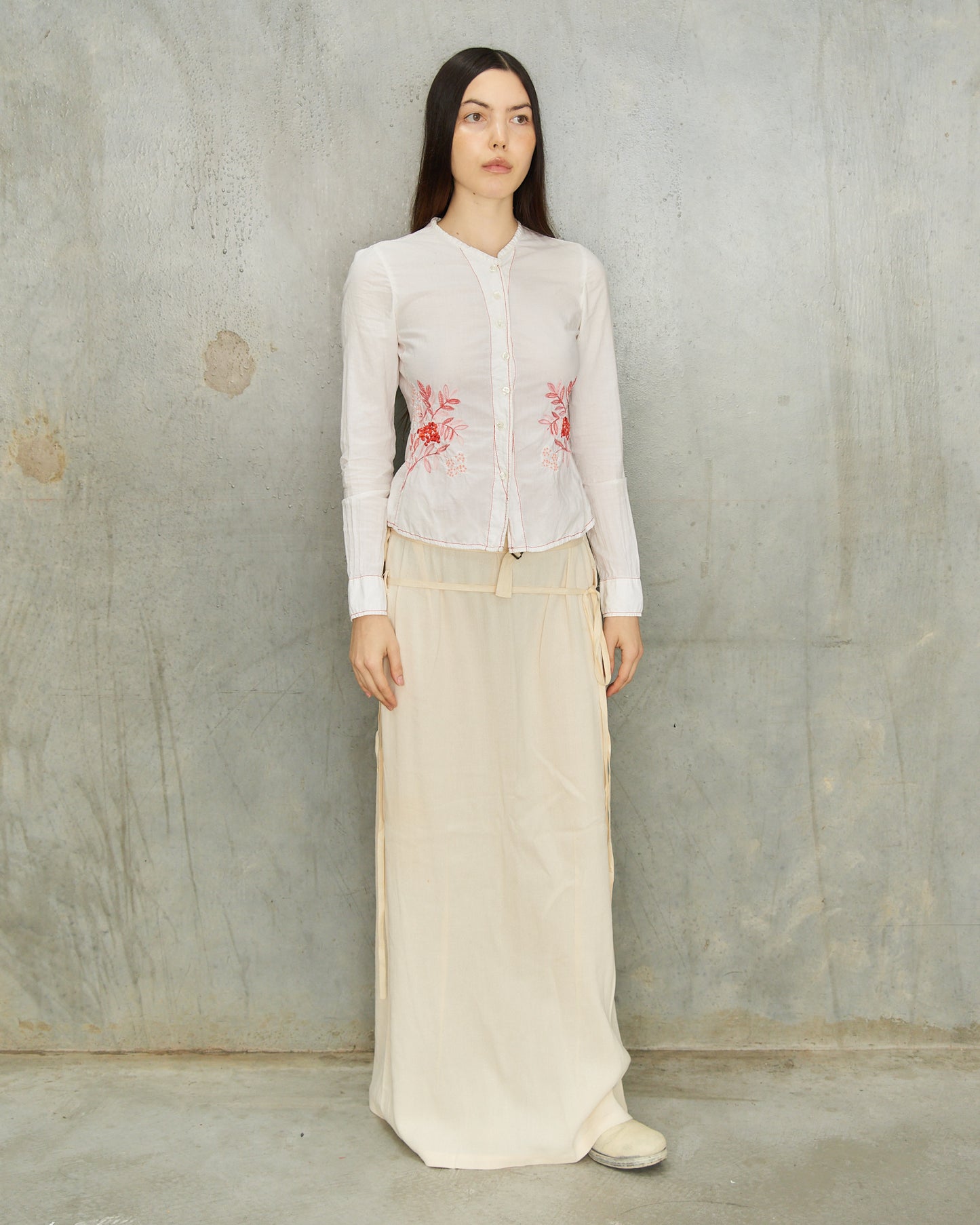 Marithé + François Girbaud Red Embroidered White Shirt