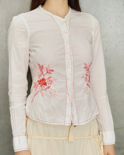 Marithé + François Girbaud Red Embroidered White Shirt