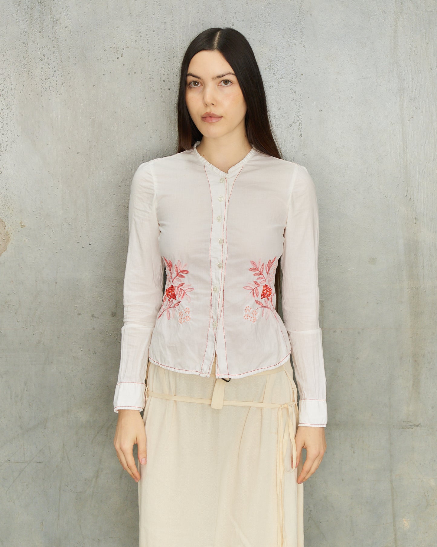 Marithé + François Girbaud Red Embroidered White Shirt