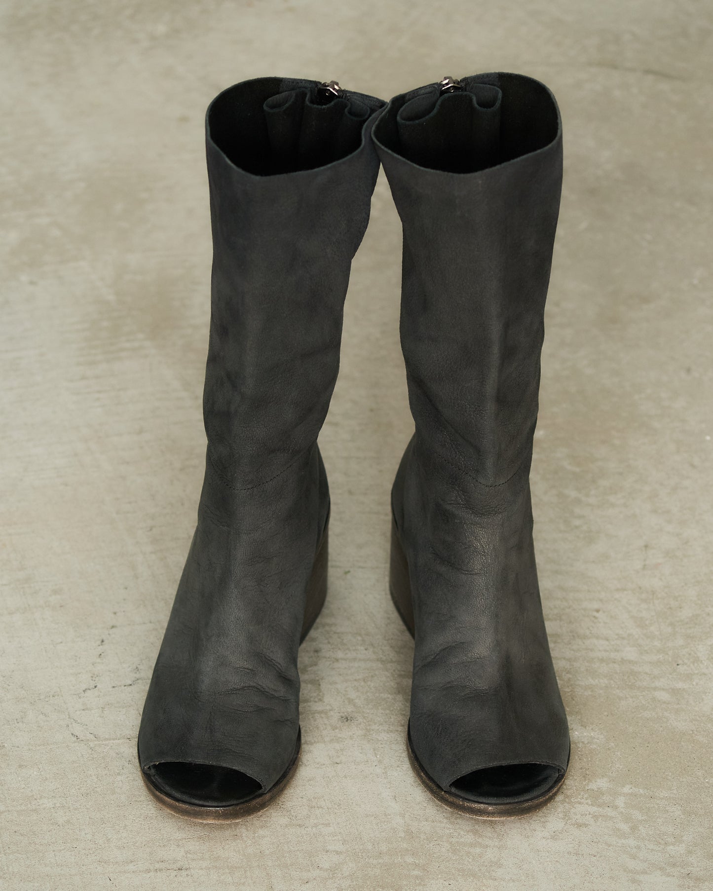 Marsell Charcoal Leather Open Toe Boots