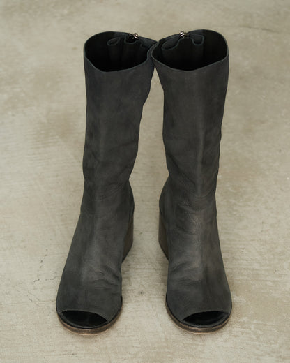 Marsell Charcoal Leather Open Toe Boots