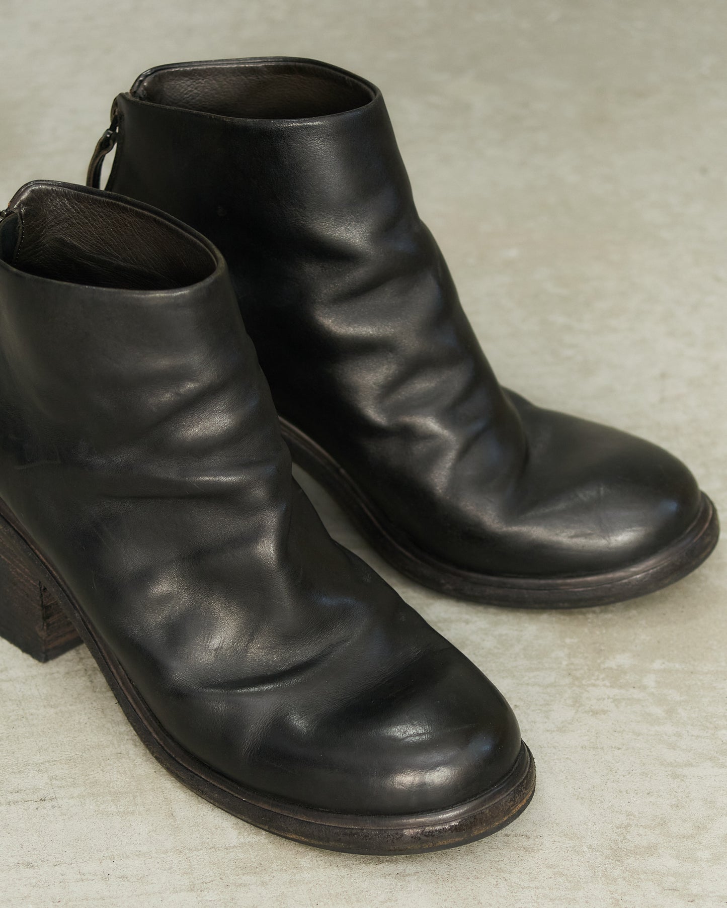 Marsell Black Leather Block Heel Boots