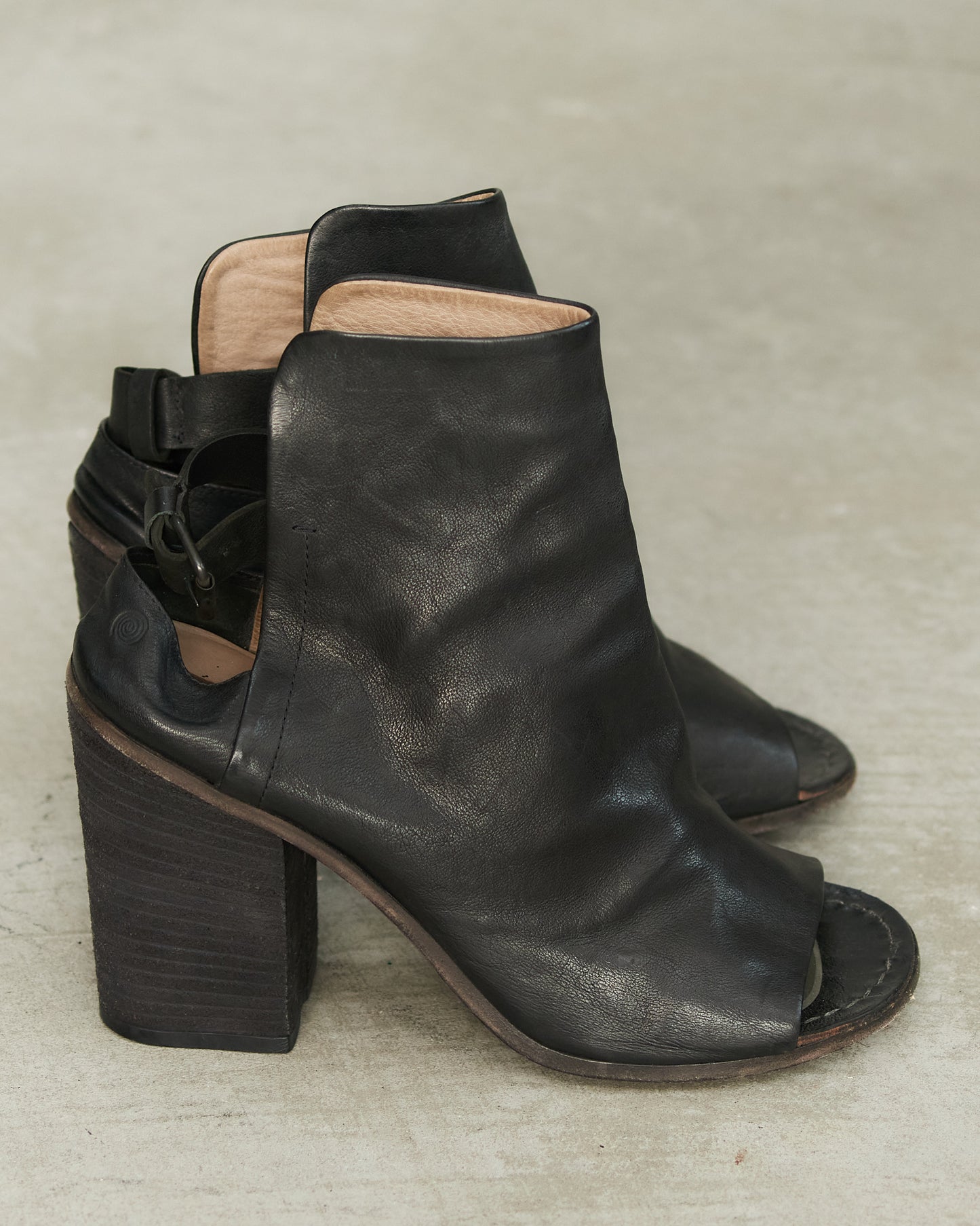 Marsell Black Leather Sling Back Heel