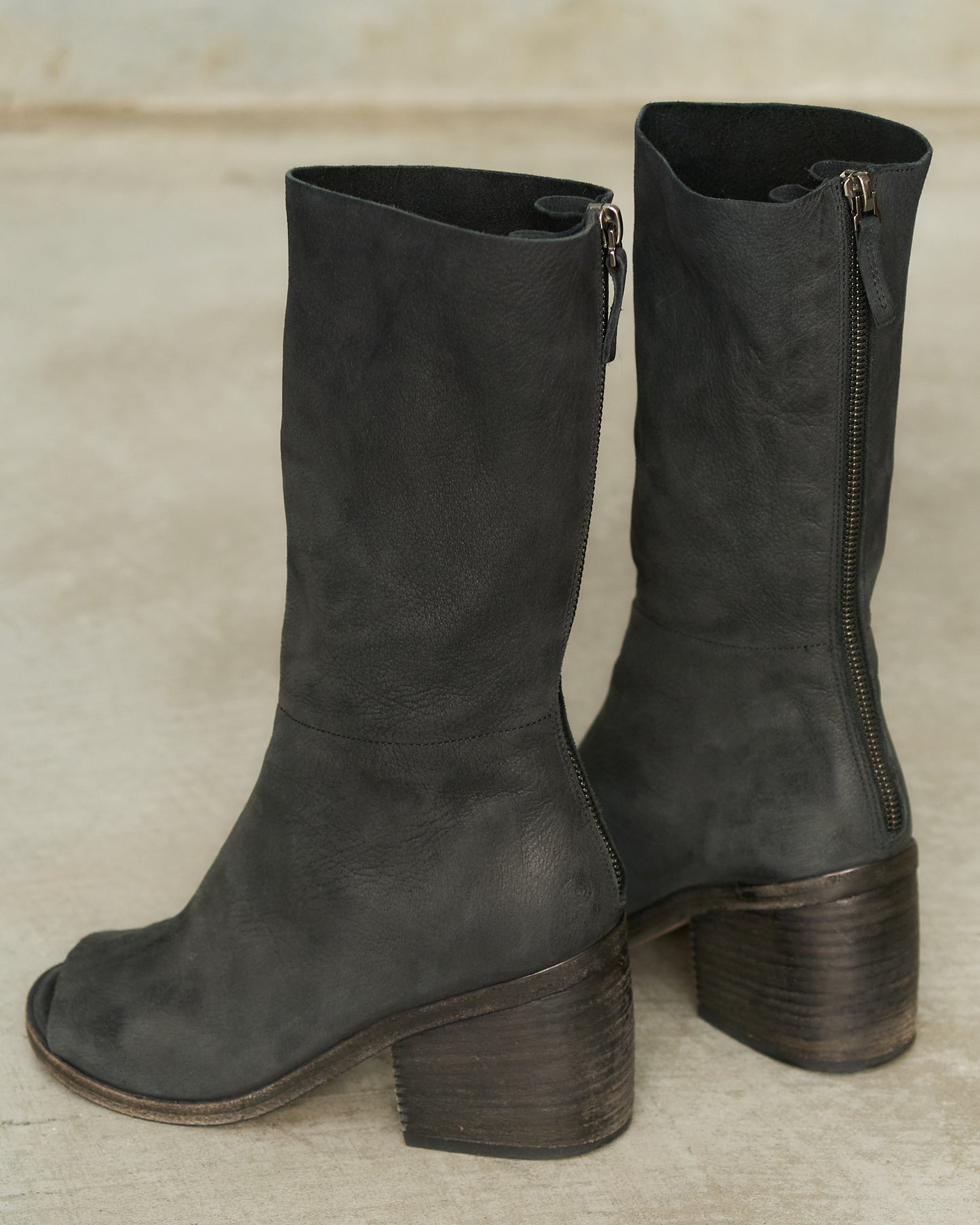 Marsell Charcoal Leather Open Toe Boots