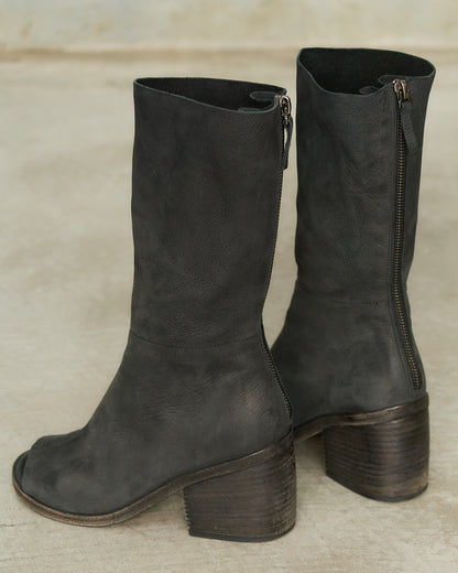Marsell Charcoal Leather Open Toe Boots