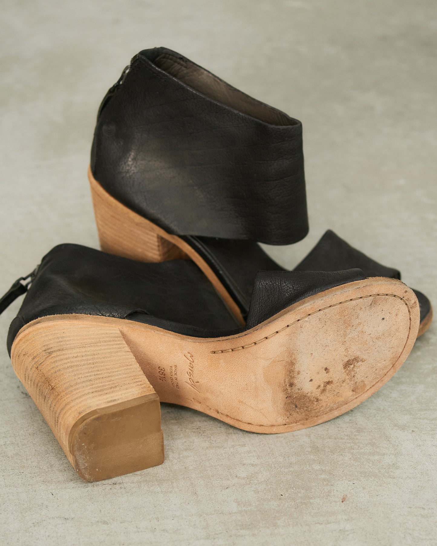 Marsell Black Leather Block Heel Sandals