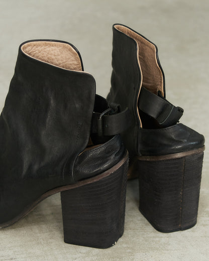 Marsell Black Leather Sling Back Heel