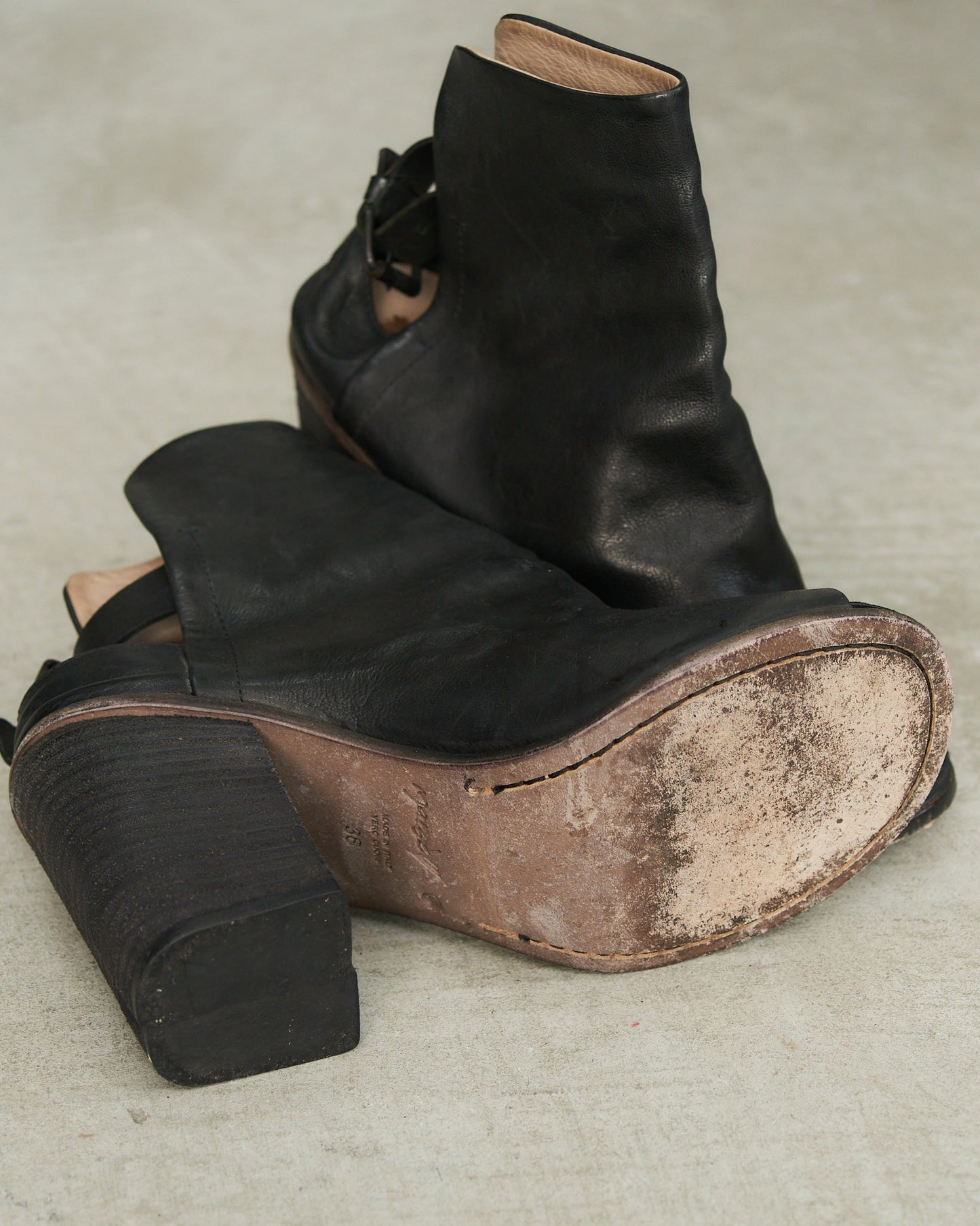 Marsell Black Leather Sling Back Heel