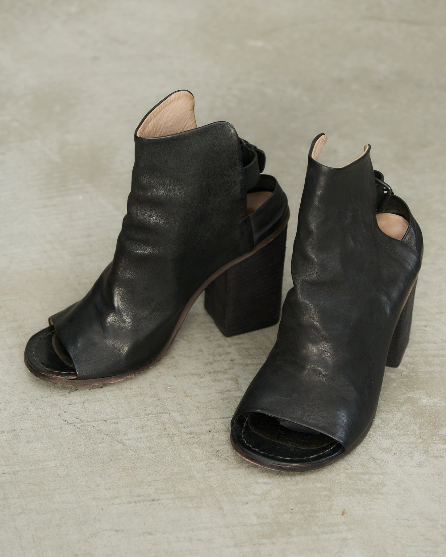 Marsell Black Leather Sling Back Heel
