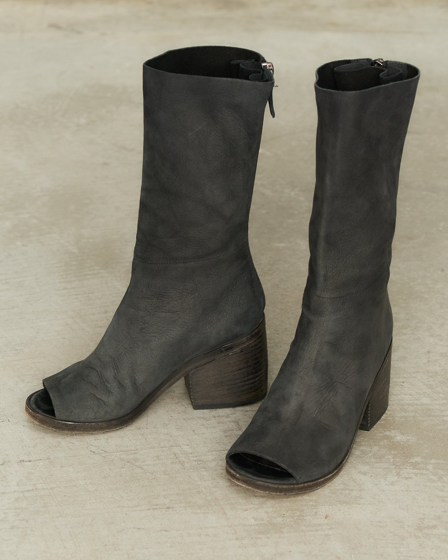 Marsell Charcoal Leather Open Toe Boots