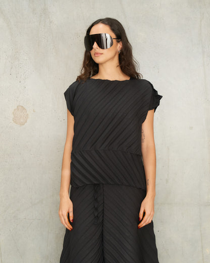 Black Angle Fold Pleats Top