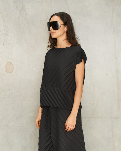 Black Angle Fold Pleats Top