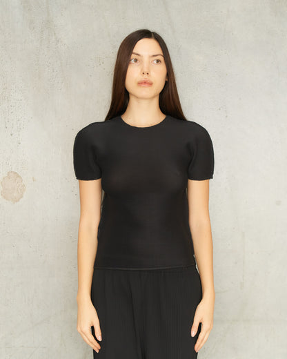 Black Stretch Micropleat T-Shirt