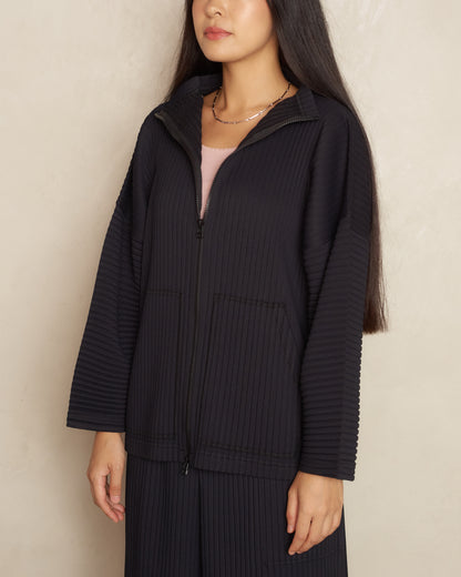 Black Zipped Pleat Longsleeve