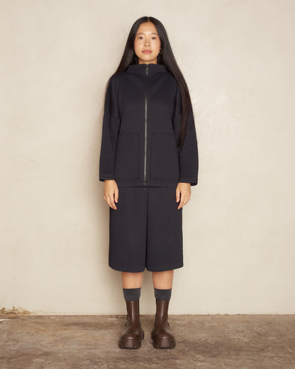 Black Zipped Pleat Longsleeve