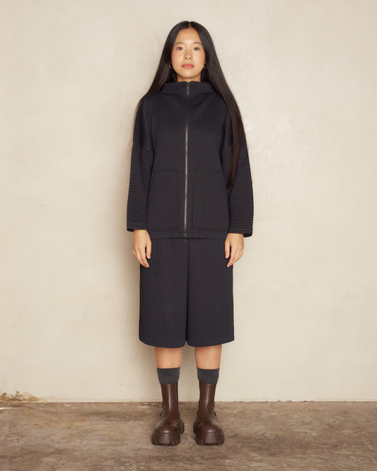 Black Zipped Pleat Longsleeve