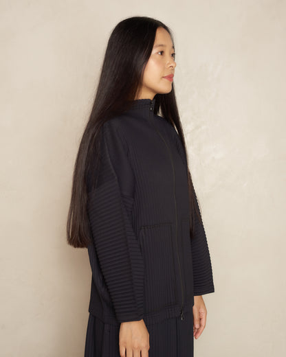 Black Zipped Pleat Longsleeve