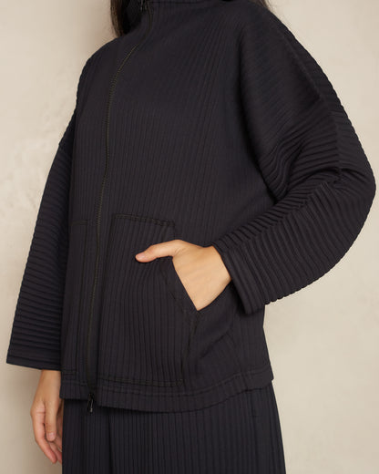 Black Zipped Pleat Longsleeve