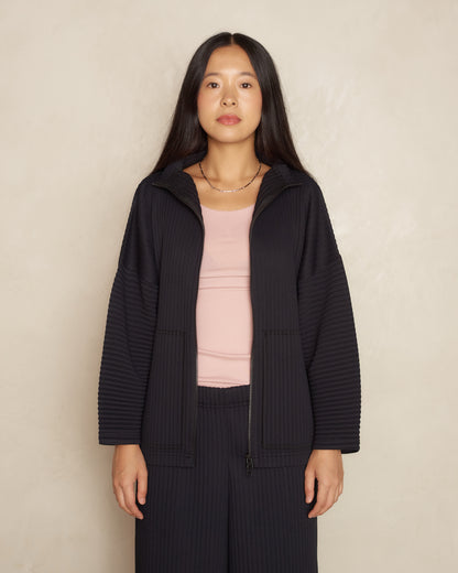 Black Zipped Pleat Longsleeve