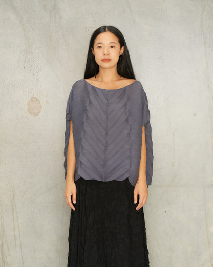 Charcoal Sheer Star Pleats Top