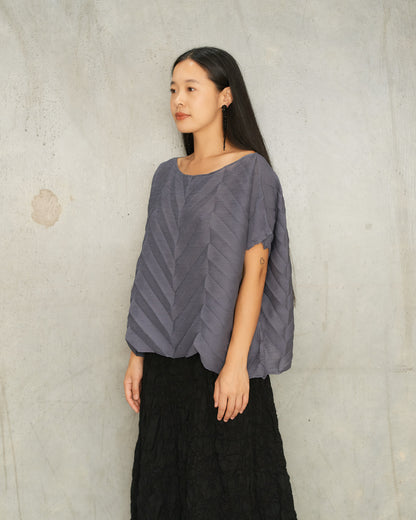 Charcoal Sheer Star Pleats Top