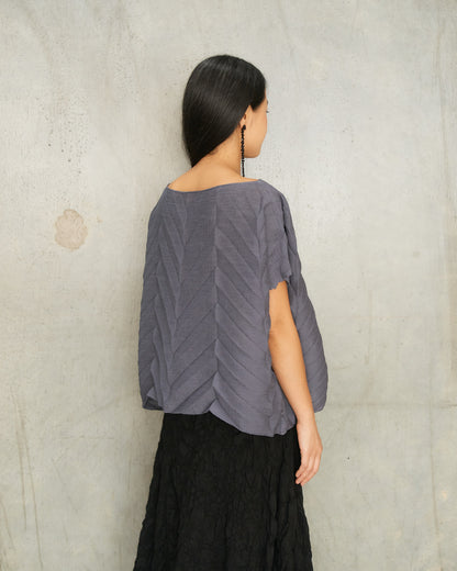 Charcoal Sheer Star Pleats Top