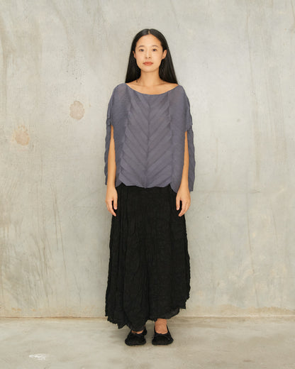 Charcoal Sheer Star Pleats Top