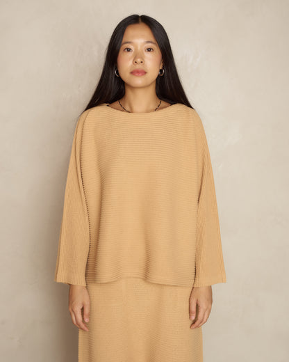 Light Camel Fuwa Fuwa Mesh Pleat Top