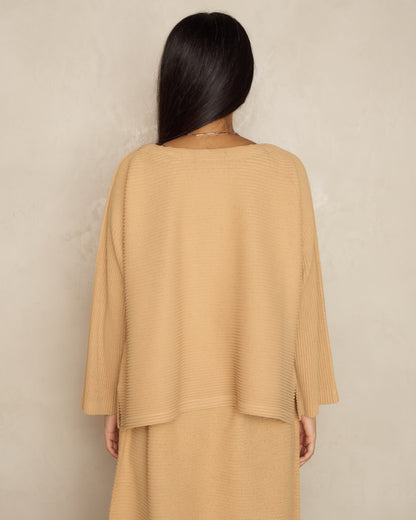 Light Camel Fuwa Fuwa Mesh Pleat Top