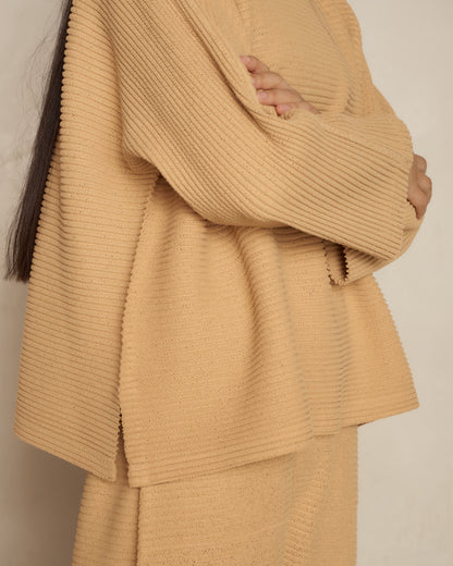 Light Camel Fuwa Fuwa Mesh Pleat Top