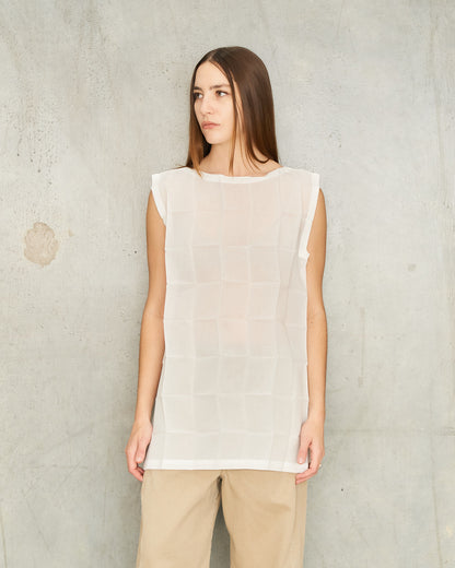White Dice Pleats Tank