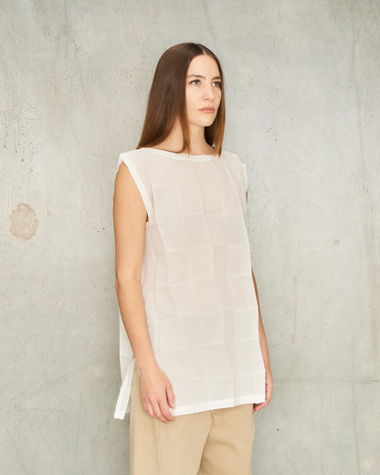 White Dice Pleats Tank