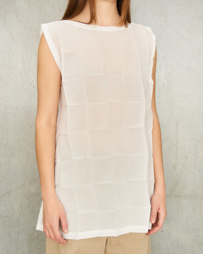 White Dice Pleats Tank