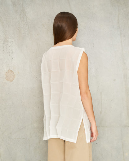 White Dice Pleats Tank